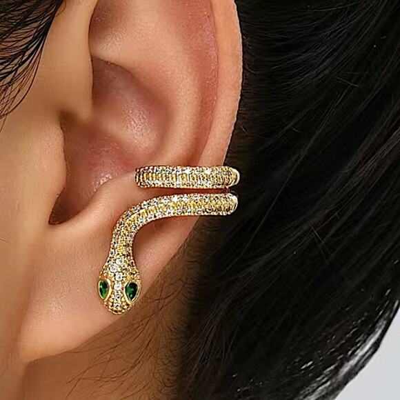 Gold Snake Zircon Earrings Creative Design Trendy Serpent - Picture 1 of 6